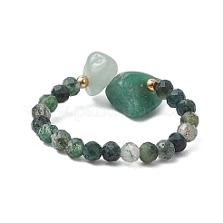 Natural Moss Agate Beaded Rings&nbsp;RJEW-TA00191-02