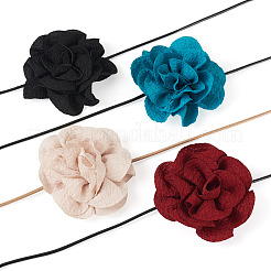 4Pcs 4 Colors Cloth Flower Collar Choker Necklace for Women Bride Wedding Party&nbsp;AJEW-TA0001-26