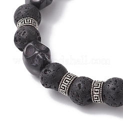 2Pcs 2 Styles Halloween Natural Lava Rock Round & Dyed Synthetic Turquoise Skull Beaded Stretch Bracelet Sets for Women Men&nbsp;BJEW-JB12251