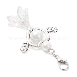 7Pcs 7 Colors Acrylic Imitation Pearl Flower Heart Angel with Alloy Wings Pendant Decorations&nbsp;HJEW-JM03985