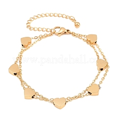 304 Stainless Steel Heart Link Double Layers Bracelets&nbsp;BJEW-D460-07G