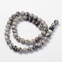 Natural Black Silk Stone/Netstone Bead Strands&nbsp;GSR8mmC137