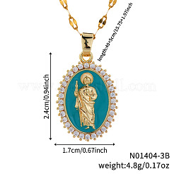 Elegant Vintage Brass Clear Shiny Cubic Zircon Saint Jude Pendant Necklaces with Enamel for Daily Wear&nbsp;LC4169-3