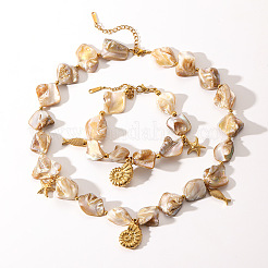 Natural Shell Nuggets Bead Bracelets & Necklaces Sets&nbsp;FS-WG7B53D-01