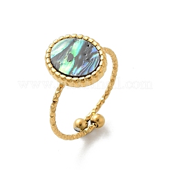 Oval 304 Stainless Steel Paua Shell Cuff Rings for Women&nbsp;RJEW-G346-07G-01