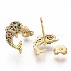 Brass Micro Pave Colorful Cubic Zirconia Stud Earrings&nbsp;EJEW-S208-021