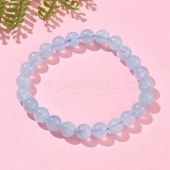 Natural Aquamarine Round Bead Stretch Bracelets for Men Women&nbsp;BJEW-U034-01C-01