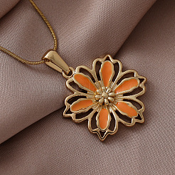 Stainless Steel Enamel Orange Flower Pendant Necklaces for Women&nbsp;JP8682