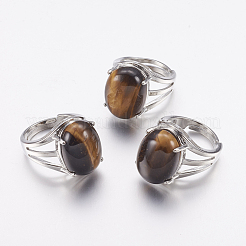 Natural Tiger Eye Wide Band Finger Rings&nbsp;X-RJEW-K224-A18