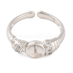 Rack Plating Brass Clear Cubic Zirconia Cuff Ring Components&nbsp;RJEW-M177-01P
