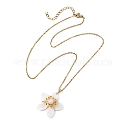 Natural Pearl and Shell Flower Pendant 304 Stainless Steel Cable Chain Necklaces&nbsp;NJEW-JN06195