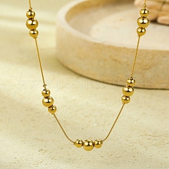304 Stainless Steel Round Beads Link Chain Necklaces for Women&nbsp;NJEW-U031-11G