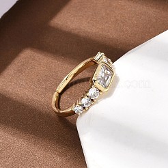 Brass with Cubic Zirconia Cuff Rings for Women&nbsp;RJEW-B160-07B-G