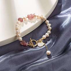 Natural Strawberry Quartz Chip Beaded Bracelet&nbsp;BJEW-TA00032-03