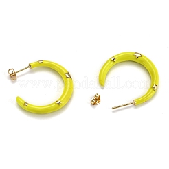 Brass Enamel Half Hoop Earrings&nbsp;EJEW-B004-03G