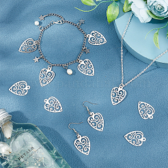 50Pcs Original Color Heart with Floral Pattern 304 Stainless Steel Slice Pendants&nbsp;STAS-UN0021-52P