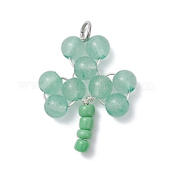 4Pcs 4 Styles Clover Dyed Natural Quartz Crystal & Carnelian & Green Aventurine & Amethyst Beaded Pendants&nbsp;PALLOY-TA00346