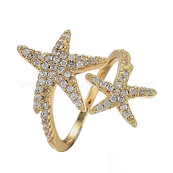 Adjustable Brass Micro Pave Clear Cubic Zirconia Cuff Rings&nbsp;ZIRC-Z002-29G