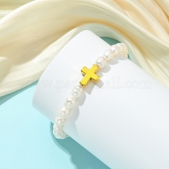Natural Cultured Freshwater Pearl & Alloy Beads Stretch Bracelets for Women&nbsp;BJEW-JB14103-01