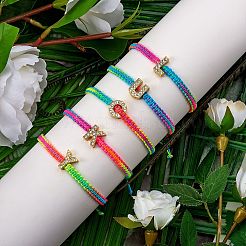 Crystal Rhinestone Initial Braided Bead Bracelet&nbsp;BJEW-SW00037-07