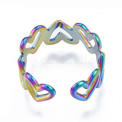 Ion Plating(IP) 304 Stainless Steel Hollow Heart Cuff Rings&nbsp;RJEW-N038-124M