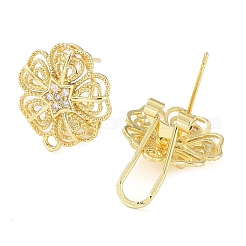 Flower Brass Micro Pave Cubic Zirconia Stud Earrings Finding&nbsp;KK-E083-18G