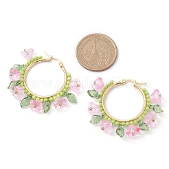 Glass Flower Hoop Earrings&nbsp;EJEW-TA00589-03