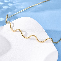 304 Stainless Steel Wave Shape Link Chain Necklaces for Women&nbsp;NJEW-S439-08G