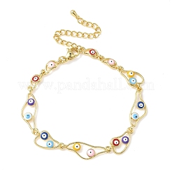 Brass Enamel Flat Round Evil Eye Link Chain Bracelets for Women&nbsp;BJEW-G764-01G