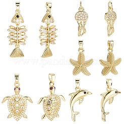 10Pcs 5 Styles Brass Micro Pave Cubic Zirconia Pendants&nbsp;KK-BBC0019-63