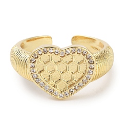 Rack Plating Brass Pave Clear Cubic Zirconia OPen Cuff Rings&nbsp;RJEW-M172-14G