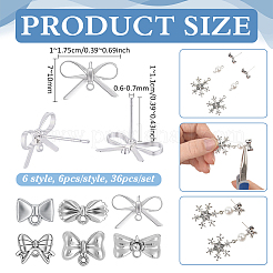 36Pcs 6 Styles Silver Alloy Stud Earring Findings&nbsp;EJEW-PH0001-59
