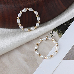 Natural Freshwater Pearl Rice Beaded Stretch Rings&nbsp;FS-WG04E98-01