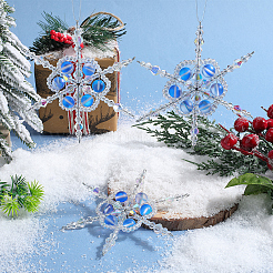 3Pcs Glass Beaded Snowflake Multi-Strand Links&nbsp;PALLOY-SP00004