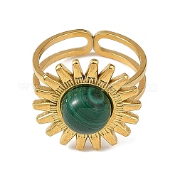 Natural Malachite & Stainless Steel Cuff Open Rings&nbsp;RJEW-JR01091-01