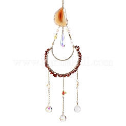 Moon Metal & Natural Red Jasper Chip Pendant Decorations&nbsp;AJEW-Q143-08