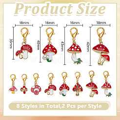 16Pcs 8 Styles Mushroom Alloy Enamel Pendant Locking Stitch Markers&nbsp;HJEW-HY00115