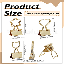 12Pcs 3 Styles Iron Binder Clips&nbsp;AJEW-LP0002-85G