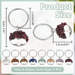 32 Pcs 8 Colors Natural Gemstone Tree of Life Keychains&nbsp;KEYC-PH01571