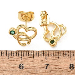 Brass Micro Pave Green Cubic Zirconia Stud Earrings for Women&nbsp;EJEW-K271-05G