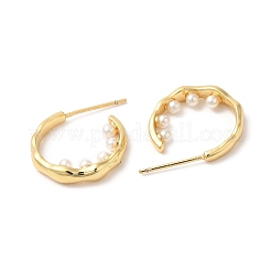 Rack Plating Brass Rring Stud Earrings with Plastic Pearl Beaded&nbsp;EJEW-D061-34G
