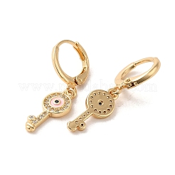 Key with Evil Eye Real 18K Gold Plated Brass Dangle Leverback Earrings&nbsp;EJEW-Q797-03G-02