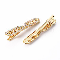 Brass Micro Pave Clear Cubic Zirconia Alligator Hair Clip Findings&nbsp;MAK-T008-01G-NF
