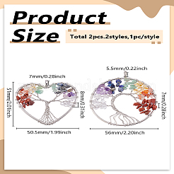2Pcs 2 Styles Natural Mixed Stone Chip Tree of Life Big Pendants&nbsp;FIND-LP0003-10