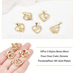 10Pcs 5 Style Brass Micro Pave Clear Cubic Zirconia Pendants&nbsp;ZIRC-NB0001-76