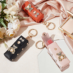 3Pcs 3 Colors PU Leather & Plastic Pearl & Rhinestone Lipstick Holder Keychains&nbsp;AJEW-GO0001-84
