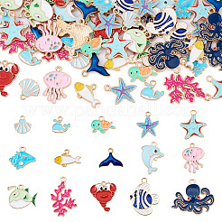 60Pcs 15 Styles Ocean Theme Alloy Enamel Pendants&nbsp;ENAM-TA0002-93