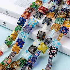 Square Handmade Millefiori Glass Beads Strands&nbsp;LK-R004-14