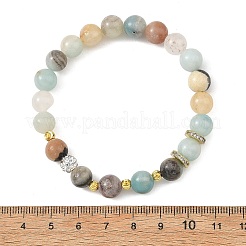 8.5MM Round Natural Flower Amazonite Beaded Stretch Bracelets with Brass Beads&nbsp;BJEW-JB14459