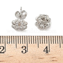 Clover Brass Micro Pave Clear Cubic Zirconia Stud Earrings&nbsp;EJEW-F383-09P